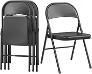 KAIHAOWIN Metal Folding Chair- Set of 4 All Steel Foldable Chairs for Meeting Conference Office Party Events-Black