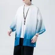 Mens Mesh Kimono Jacket Coat Cardigan Top Gradient Color Yukata Summer Casual