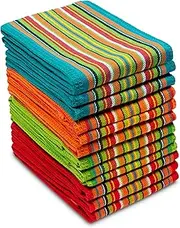 Cotton Craft 12 Pack Salsa Stripe Multicolor Kitchen Towels 16x28 Pure 100 Percent