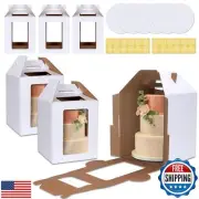 KintKita Tall Cake Boxes 12x12x14 IN,6 Pack Tier Cake Carrier with Cake Board