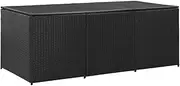 Garden Storage Box Poly Rattan Black - Large Outdoor Waterproof Deck Patio Shed Storage Cabinet with Gas Lift and PE Liner, 180x90x70 cm for Cushions, Tools, and Accessories