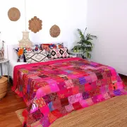 Indian kantha Silk Patchwork Quilt quilt bed cover boho throw blanket Handmade