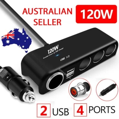 4 Way 12V -24V USB Charger Adapter Multi Socket Car Cigarette Lighter Splitter