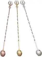 Alipis 3pcs Cocktail Stirrers Mixing Spoons for Bartending Smooth Stirring Sticks with Long Handle Fork Function for Iced Drinks and Cocktails