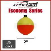 2" inch Round - ORANGE & YELLOW BOBBERS - Snap-on Fishing Float Cork - 25 COUNT