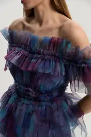Floral Tulle Layered Off The Shoulder Blouse