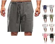 [Generic] Zeanaturals Casual Men's Casual Linen Shorts, Linen Casual Elastic Waist Drawstring Lightweight Slim-Fit Shorts, Dark Grey, Small