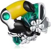[Teleye] Jungle Toucan Charm 925 Sterling Silver Charm Fits For Pandora Bracelet Necklace, Cubic Zirconia, Created Cubic Zirconia