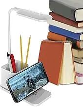 ETUCYNG Bright Desk Lamp | Wireless Charger LED Desk Light,Eye-Caring Lighting Adjustable Brightness, Pen Holder Desktop Accessories Table Light for Bedroom Dorm Office