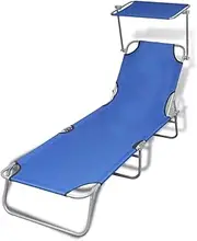 Folding Sun Lounger with Canopy for Outside Beach, Sunbathing, Patio, Pool, Lawn, Deck, Steel and Fabric Blue