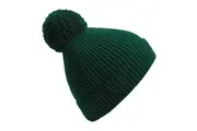 Beechfield Unisex Engineered Knit Ribbed Pom Pom Beanie (Bottle Green) (One Size)