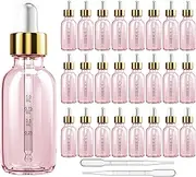 KURTOTEP 24 Pack 2 oz Glass Dropper Bottle with Top Cap Pink Tincture Bottles, 2 Plastic Eye Droppers Measured Pipettes, Essential Oil Bottles Perfume Cosmetic Travel Liquid Containers (pink, 24)
