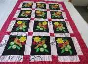 Handmade machine sewing patchwork and applique size 44"x 64" quilt top