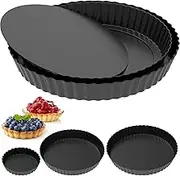 3Pcs Quiche Dish Non-Stick Quiche Tins with Removable Bottom Easy to Release Pie Baking Trays Multipurpose Pizza Baking Tins Effortless to Clean Tart Pan for Cake Pizza Pie