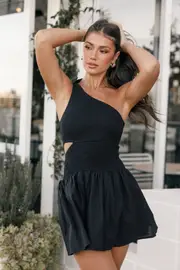 [PUP4] Allison One Shoulder Mini Dress - Black L black