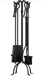 Fire Beauty 5 Pcs Fireplace Tools Sets Wrought Iron Tool Set Holder Outdoor F...