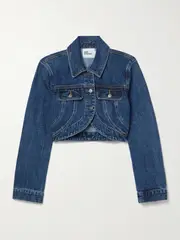 Self-Portrait - Cropped Denim Jacket - Mid denim - UK 8