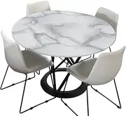 3D Marble Round Tablecloth, Fitted Table Cover with Elastic Edge, Morbuy Table Cloth Wipeable Tablecloths Stain Resistant Table Clothes for Indoor Outdoor (Grey,Diameter 120cm)