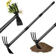 Hoe and Cultivator, Garden Hand Tiller with 45" Long Handle,Heavy Duty Garden Hoe and Cultivator for Gardening,Tilling Soil, Planting