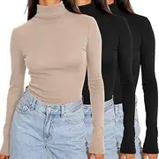 [SUNBS] Womens 3 Piece Turtleneck Long Sleeve Shirts Mock Neck Fall Fashion 2024 Slim Fit Winter Thermal Underwear Tops