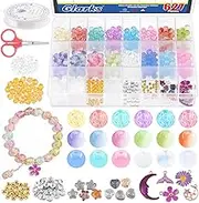 Glarks 627Pcs Glass Beads Kit for Jewelry Making Bracelet Charms Set Bulk Crafts Round Glass Beads Diamond Bead Crystal Beads for Beading Necklace Adults Beginners