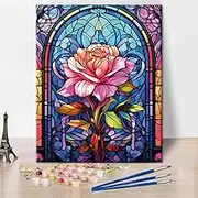 Rebotipy Flowers Paint by Numbers Stained Glass Window Paint by Numbers Kit for Adults Canvas Kaleidoscope Abstract Paint by Numbers for Adults Craft for Home Decor Acrylic Painting Kits 16x20 Inch