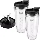 5-Piece Blender Replacement Parts 24Oz Ninja Blender Cups with To-Go Lids, 7 Fin