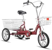 DEFGHIJ Adult Tricycle 3 Wheel Trike Bike 14 Inch Wheel Low Step Through Carbon Steel Frame with Cargo Basket for Seniors Women Men Red(Red)