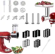 Meat Grinder & Large Caliber Slicer Shredder Attachments for KitchenAid Stand Mixer,Meat Grinder Attachment with Sausage Stuffing Set,Salad Machine Attachment
