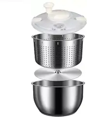 6L Salad Spinner, Stainless Steel Large Vegetable Washer, PP Lid, for Fruit Wash