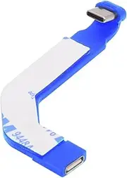 NFHK Angled Type-C Male to USB-C Female Extension Ultra Slim Data Cable Connector Protector 65W Fast Charge for Tablet Phone (Blue)
