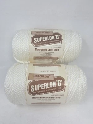 2 Vintage Herculon Superlon 'G' White Macrame 7mm Cord (100 yds each)