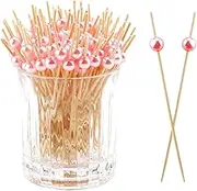 120PCS Cocktail Picks Toothpicks for Appetizers Cocktail Picks for Drinks Bamboo Toothpicks Cocktail Toothpicks Fancy Toothpicks for Appetizers Pink Pearl Toothpicks for Food Long Toothpicks 4.7Inch
