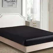 1800 TC Silk Satin Fitted Sheet, Fitted Sheet Only, 1 - Piece Ultra Soft Deep Pocket Bottom Bed Sheet (Single, Black)