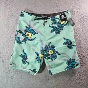 NWT Volcom Board Shorts Swim Trunks Men 32 No Liner Floral Print Green