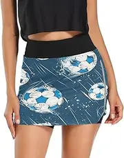 [RPLIFE] White Blue Soccer Balls Running Skort, Tenni Skirt with Short Pocket，Casual Sport Skirt