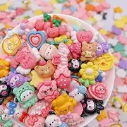 JINDUODUO 60 Pcs Slime Charms Bulk DIY Craft Making Kit, Cute Flat Back Mixed Resin Charms for Crafts (Multicolored)