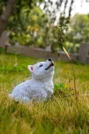 Howling American Eskimo Puppy Garden Statue Tabletop Display Yard Decor