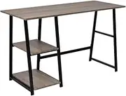 Sturdy Home Desk Office Adjustable Computer Table with 2 Shelves in Grey and Oak Finish - Great for Gaming, Studying and Working
