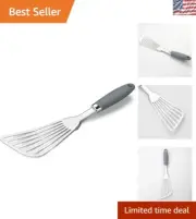 Flexible 304 Stainless Steel Slotted Spatula for Lifting & Flipping Fish - Grey