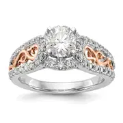 14k White Gold and Rose Gold Diamond Peg Set CZ Engagement Ring