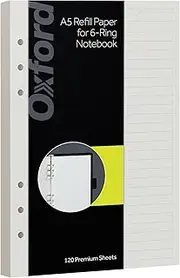 Oxford A5 Refill Paper, 6 Ring Lined Paper with Boxes for to Do Lists, 120 Sheets, 6 x 8.25 Inches, Notebook, Bullet Journal and Planner Inserts (1016732)