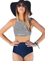 [ZITY] Womens Bikini Swimwear,High Waist 2 Piece Bikini Swimwear Spa Swimsuit Navy XL