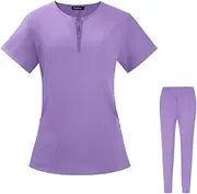 [Tadill] Nursing Uniforms Scrub Set, Nurse Top Pants, with Pockets for SPA