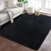 3x5 Black Area Rugs for Living Room, Ultra Soft 3'x5' Pure Solid Black Fluffy