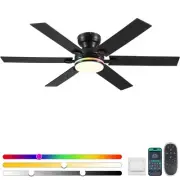 52" RGB Ceiling Fans with Lights and Remote/APP,Black Low Profile Ceiling Fan...