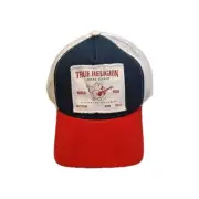 True Religion Trucker Frayed Edge Buddha Hat Men's One Size Blue/Red Adjustable