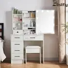 Dressing Makeup Table 10 LED Lights Vanity Set Sliding Mirror Cushioned Stool