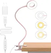 [iZELL] Desk Lamp, [3 Color Modes & 10 Brightness] LED Reading Light with Clamp, Flexible Gooseneck Book Light for Kids Reading Book in Bed at Night Clip on Table, Headboard, Dorm - 70CM Pink