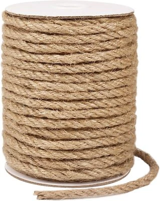 Tenn Well 6mm Jute Rope, 66 Feet Strong and Thick Twine Rope for Crafting,